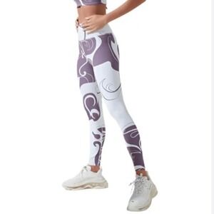 Noli Yoga High Waisted Abstract Swirl Leggings Purple Cream Womens Small